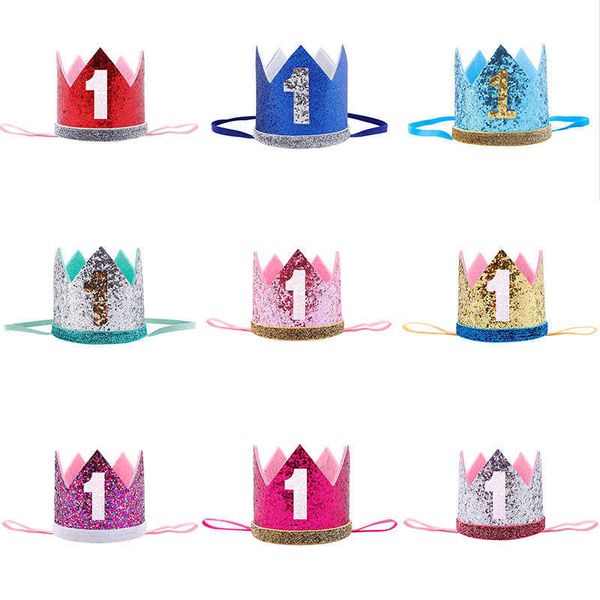 

baby boy girl first 1st birthday party one three eighteen years crown pattern children hair band headband prince hat