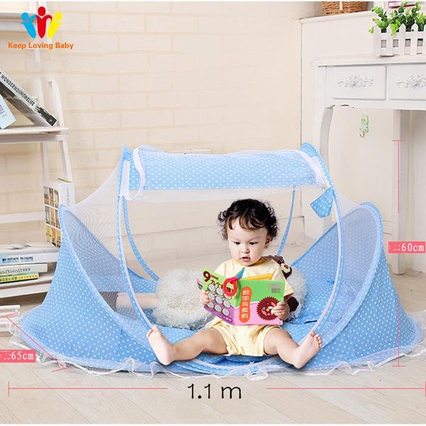 

born crib tent portable baby bed net with cushion pillow blue solid mosquito netting for infant kids