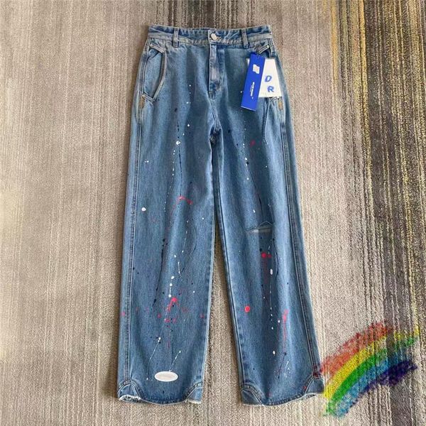 Alta Qualidade Ader Error Jeans Homens Mulheres 1: 1 Rasgado Splash-Tinta Pintado AderError Denim Calças Cosmos Máscara Calças Masculinas