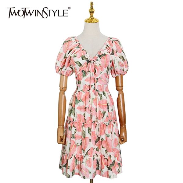 

vintage floral print dress for women v neck short sleeve high waist elegant dresses female fashion clothing 210520, Black;gray