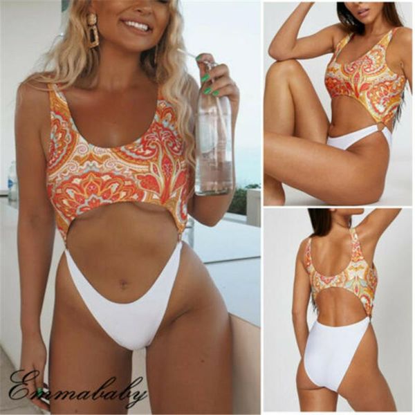 

women print push-up padded bra bikini set high cut one-piece suits triangle swimwear swimsuit bathing beachwear 2021 two-piece