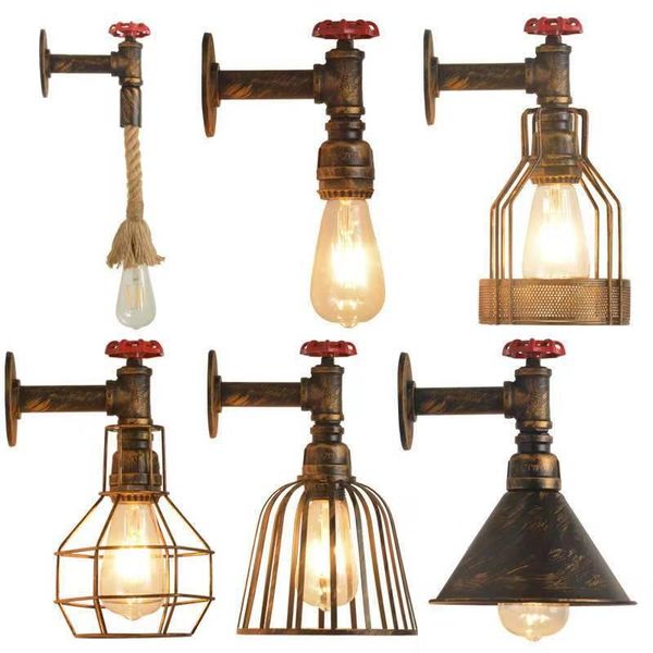 

wall lamp iron industrial vintage bar aisle loft lighting fixture water pipe home decorative lights for living room bedroom