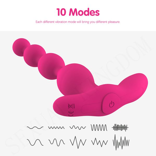 Plug anale in silicone Telecomando senza fili Vibratore Butt Beads Ano Masturbatore Massaggio alla prostata maschile Giocattoli del sesso per donna e uomo Y0320