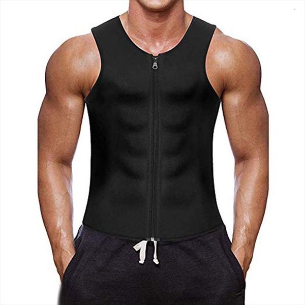 

summer men sports neoprene mens compression clothing casual sweat vest body shaper zipper slimming sauna corset tank top, White;black