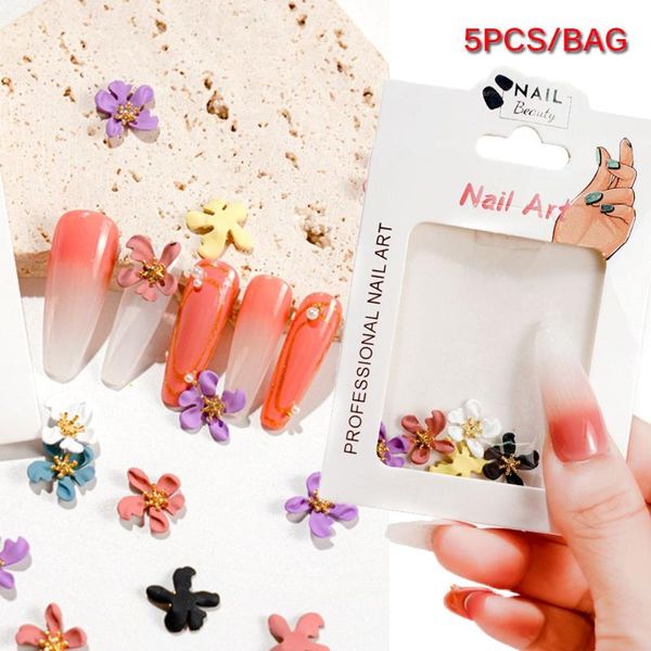 

nail art decorations 5pcs jewelry accessories charms diy manicure 3d flowers three lilacs decoration with artificial pearls, Silver;gold