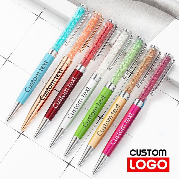

ballpoint pens student crystal gel pen gift diamond school stationery wholesale advertising metal custom logo lettering, Blue;orange