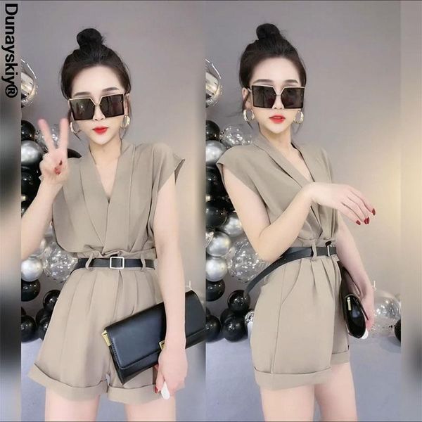 

women's tracksuits two piece set women sleeveless suit jacket + high waist casual shorts two-piece suits female 2021 summer fashion clo, Gray