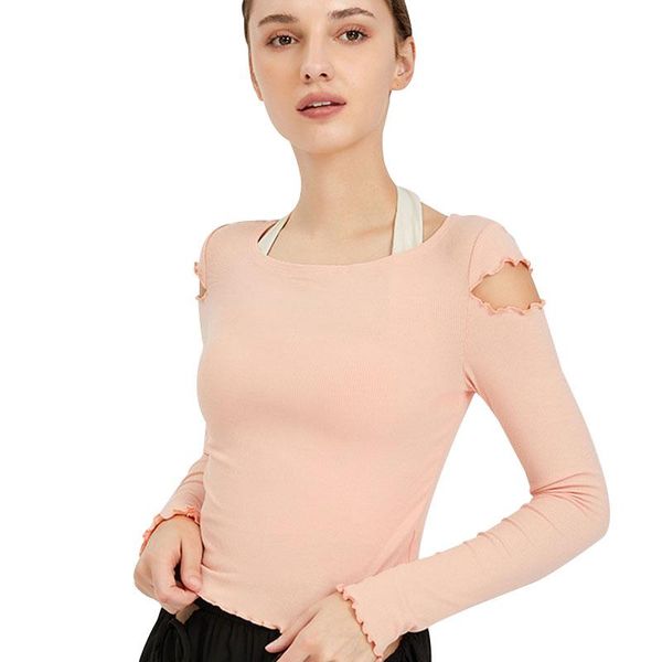

yoga outfit women seamless shoulder hollowing long sleeve shirt stretchy workout wear for ventilation quick-drying