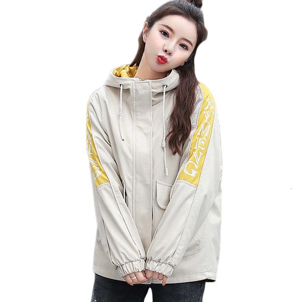 

women's trench coats casual loose windbreaker, print, short large 3xl, spring and autumn, Tan;black