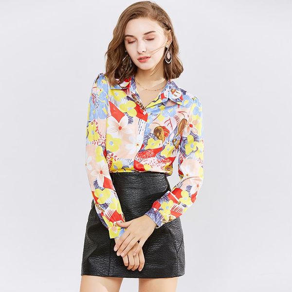 

women's blouses & shirts women full sleeve slim floral print blouse spring autumn casual turn-down female ol shirt blusas mujer de mod, White