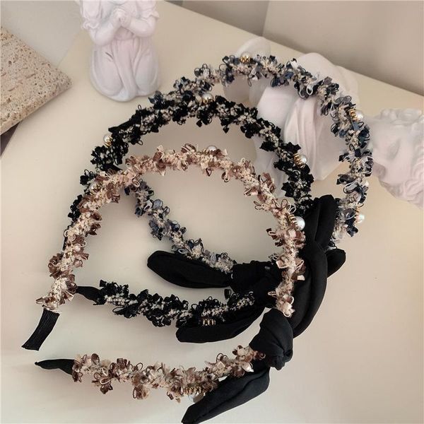 

hair clips & barrettes aomu french retro colorful cloth big bow hairband romantic elegant imitation pearl floral thin headband for women gir, Golden;silver