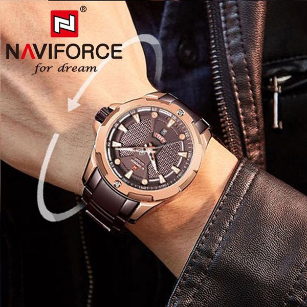 

wristwatches naviforce mens watches fashion men's sport wrist waterproof male wristwatch 2021 relogio masculino, Slivery;brown