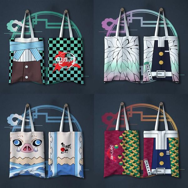 

demon slayer kimetsu no yaiba shoulder bags tanjirou shinobu cosplay handbags women men large capacity travel tote shopping
