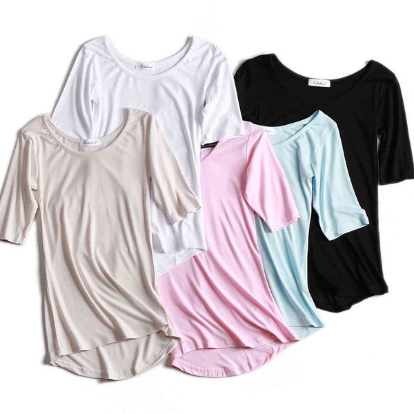 

thin see through modal cotton t shirt casual tee shirt women slim plain summer fashion clothes 210412, White