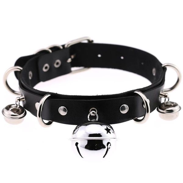 

chokers trendy punk leather choker necklace multilayer bells metal chocker collar handmade boho gothic costume jewelry, Golden;silver