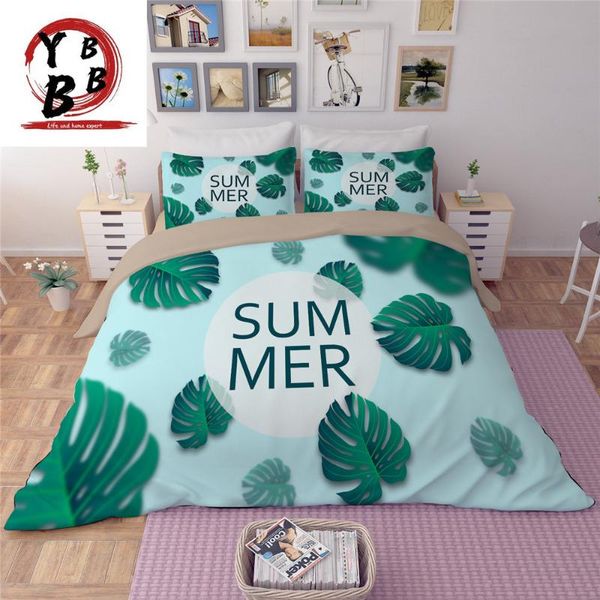 

bedding sets summer plantain leaves set  king size duvet cover with flat sheet 3/4pcs bed linen pillowcase soft bedclothes