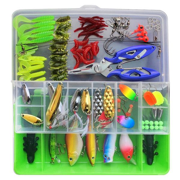 

101pcs lure kit set vib soft hard spoon crank baits fishing hooks spinner crankbait minnow tackle box accessories