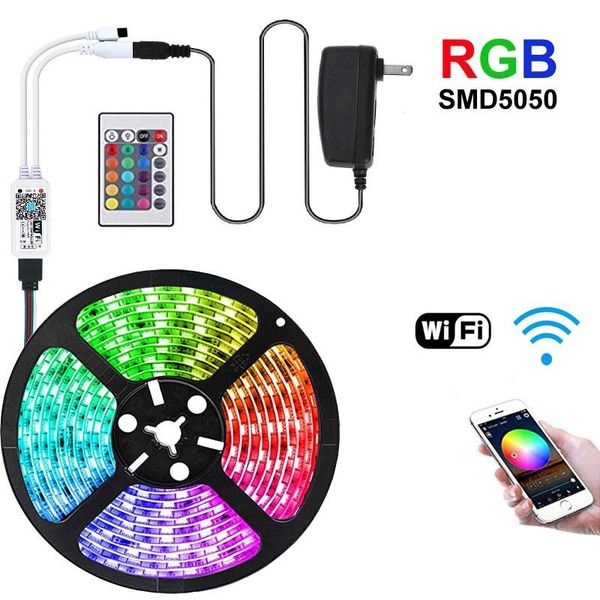 

strips rgb 12v led strip smd 1m - 5m 10m 15m 20m set flexible tape diode light wifi + power ir app control wireless