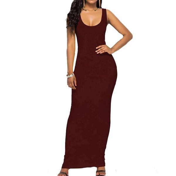 

casual dresses cuhakci pencil dress summer latest long solid women bodycon sleeveless maxi party fashion clubwear round neck, Black;gray