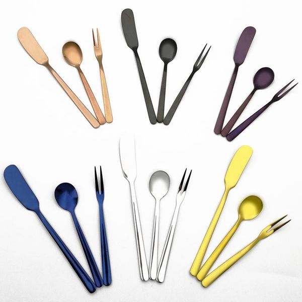 

dinnerware sets stainless steel knife fork spoons colorful flatware set dessert cutlery for cake and fruit solid mirror polished 9pcs/set