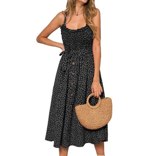 

casual dresses elegant dress summer women backless polka dot fashion sleeveless for party daily wear floral vestido mujer, Black;gray