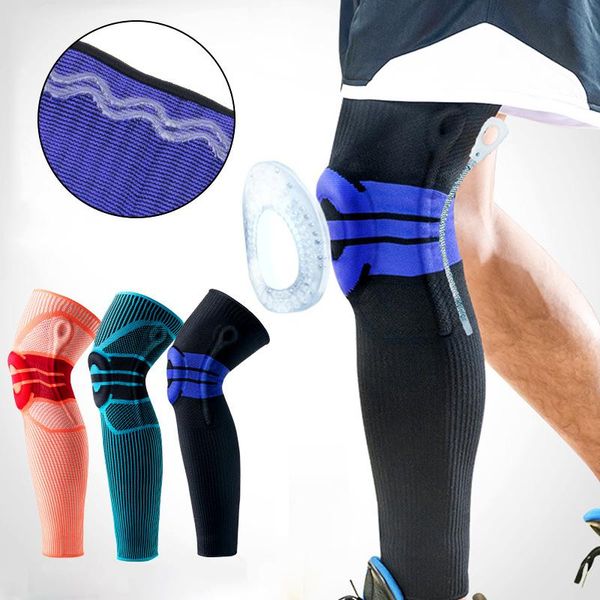 

elbow & knee pads long leg brace strap patella medial support strong compression protection sport basketball football, Black;gray