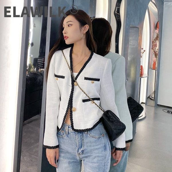 

women's jackets korean fashion women and coats 2021 autumn winter high-end luxury elegant crop tweed jacket white coat drop, Black;brown
