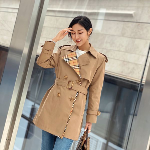 

women's trench coats short classic windbreaker waterproof british high-end english style autumn winter gabadian solid color size coat f, Tan;black