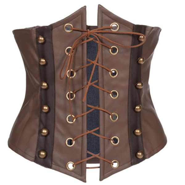 

bustiers & corsets brown faux leather gothic steampunk underbust waist cincher overbust corset and women corpete, Black;white