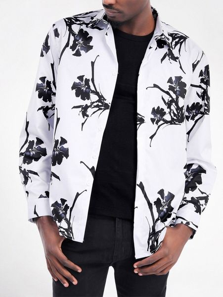 

cloudstyle men floral print button up shirt y4rz#, White;black