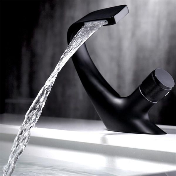 

luxury basin black chrome waterfall faucet water bathroom tap faucets deck mount sink mixer