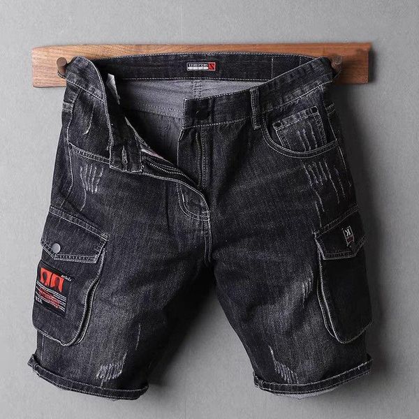 

men's jeans denim shorts men 's 2021 summer korean style youth loose all -matching cropped pants, Blue