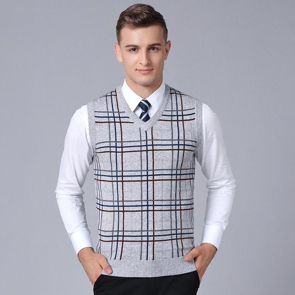 

men's vests macrosea autumn&winter wool vest pullover plaid fashion casual no-sleeve male classic style sweater 1802, Black;white