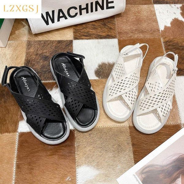 

sandals summer flat shoes women casual black hollow out back strap 2021 spring female beach fisherman platform