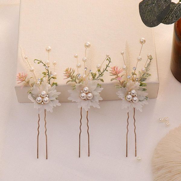 

hair clips & barrettes 3pcs flower hairpin with pearl mesh wedding pins for women bridal accessories bride head jewelry po shoot co, Golden;silver
