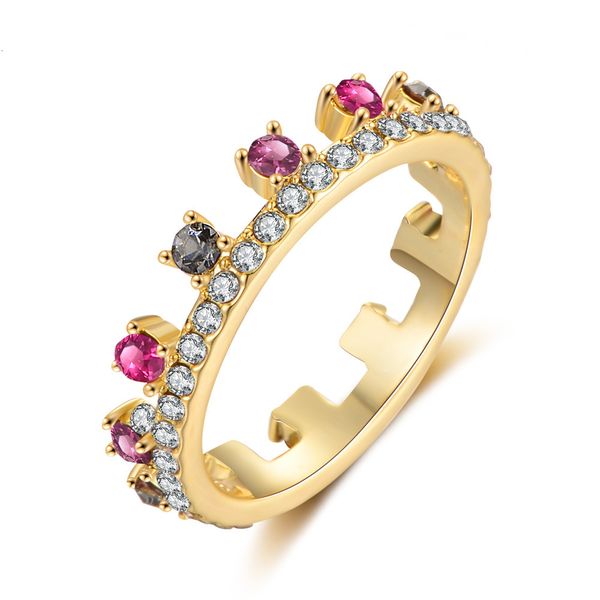 

ring beset selling plated 14k gold plated diamond color stone crown alloy, Silver