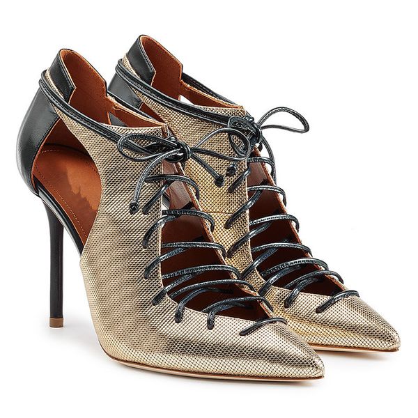 

shoe mode pointed toe cruz lace cut-outs thin women high leap mixed color patchwork leather lady gladiator shoes, Black