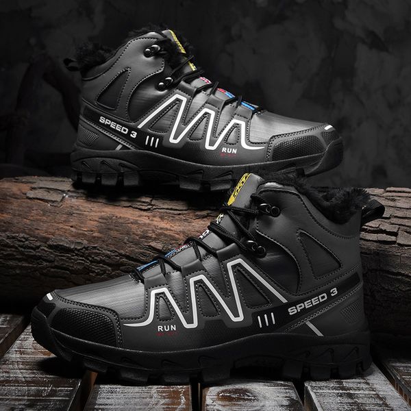 

boots men winter fur lining warm shoes plus size non-slip hiking 2se4, Black