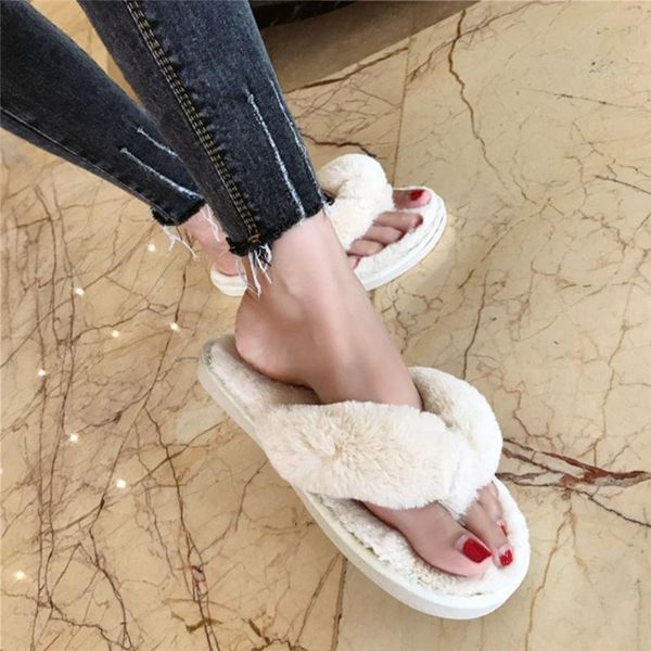 

slippers winter fashion women home faux fur warm shoes woman slip on flats female flip flops pink plus size 41 fdps, Black