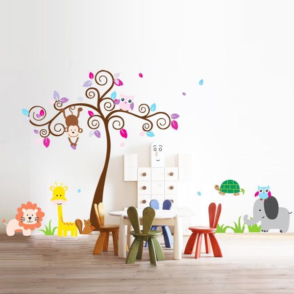 2 pz/lotto Scimmia Gufo Animali Albero Smontabile Della Parete Del Vinile Della Decalcomania Adesivi Camera Dei Bambini Home Decor 210420