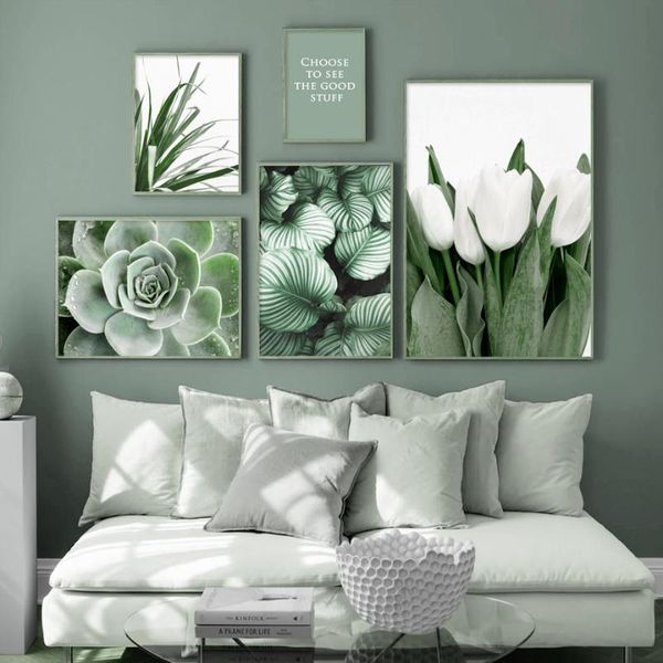 

wall stickers self-adhesive white tulip orchid aloe monstera green plant art nordic posters pictures for living room decor
