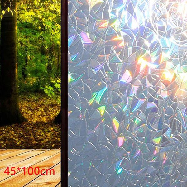 

window stickers stained glass rainbow effect anti uv film heat control office 3d waterproof privacy protection static home decor foil