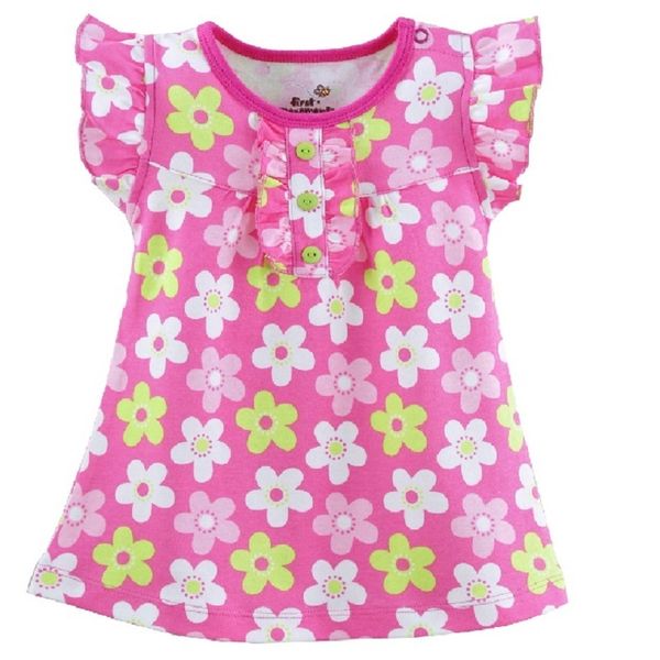 Baby Mädchen Kleid Sommer Baby Kleidung Blumen Neugeborene Blusen Säugling T-Shirts Sommerkleid Pullover Tops 210413