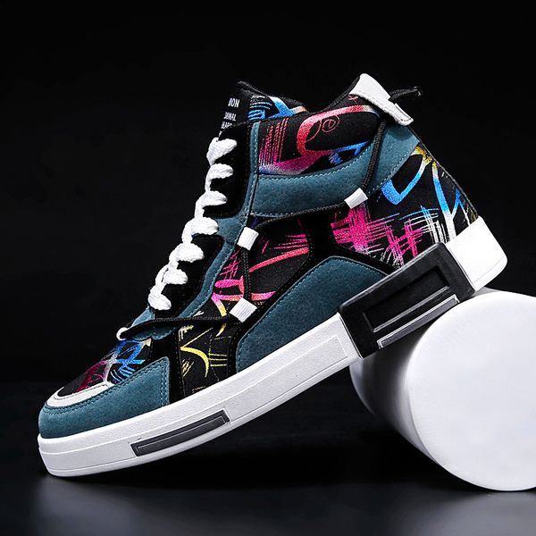 

new autumn blue men high luxury chunky sneakers comfortable men casual shoes graffiti printed fashion shoes zapatilla hombre