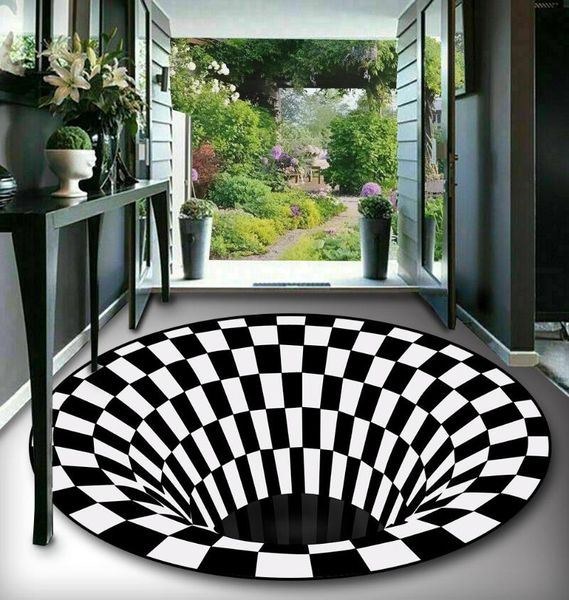 

carpets black and white grid stereo vision carpet 3d circular swirl living room sofa simple abstract hallway mat