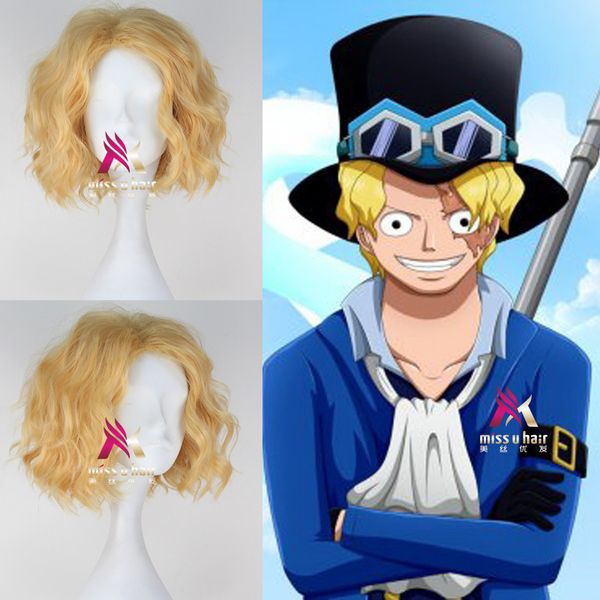 

pirate king one piece sabo golden curly hair cosplay animation dance wig, Black
