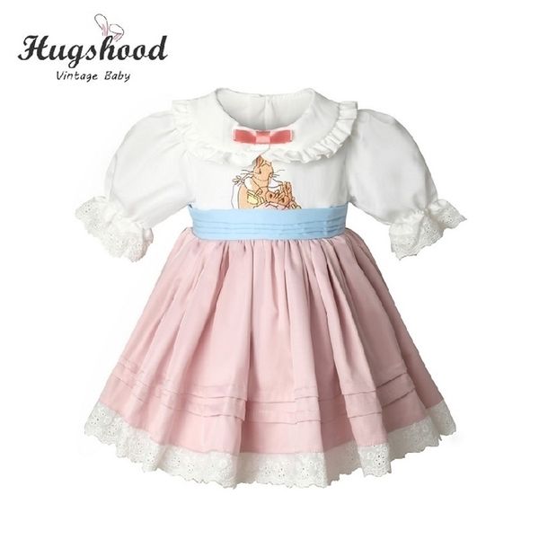 0-10y bebê menina verão outono rosa coelho vintage estilo turquia lolita vestido vestido de princesa para meninas vestido de festa casual 210331