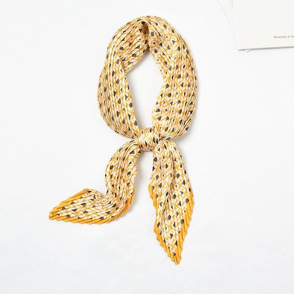 

scarves women silk small bandana cute cube pattern design pleated bandeau scarf crinkle print foulard [3962], Blue;gray