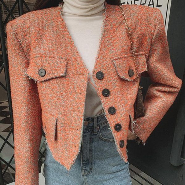 

women's jackets arrival spring vinatge small fragrance tweed jacket women v-neck slim single breasted top, Black;brown
