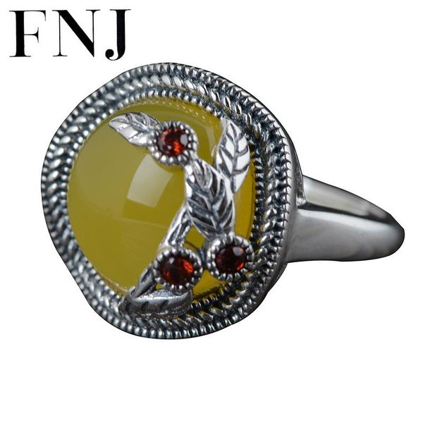 

cluster rings fnj 925 silver flower ring for women jewelry 100% original pure s925 sterling natural yellow white chalcedony, Golden;silver